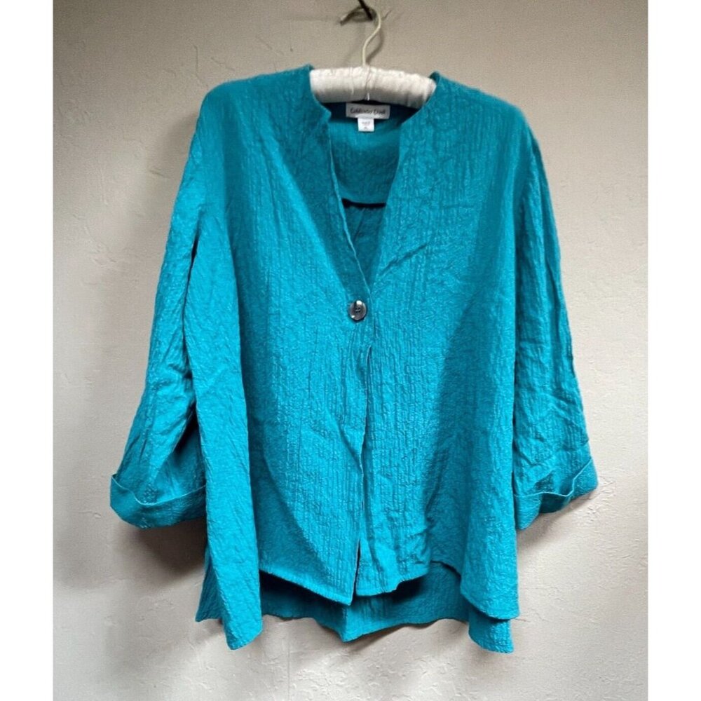 Coldwater Creek Womens Teal Crinkle One-Button Blazer Jacket Size Petite Large